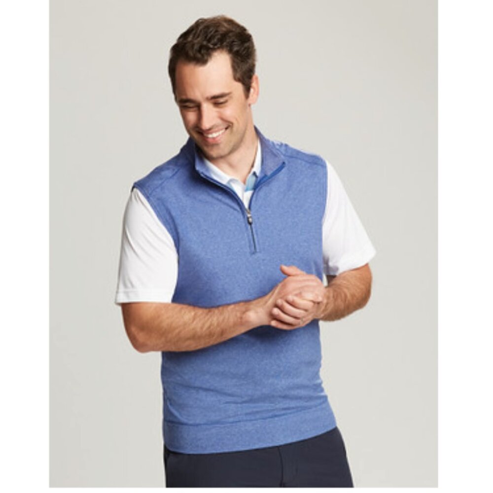 Cutter & Buck Shoreline Half-Zip Vest Tour Blue Heather Size Large Golf UPF 50+